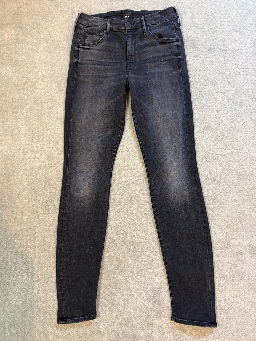 Mother Denim 'The Looker' High-Waisted Distressed Black Slim Fit Jeans Size 26